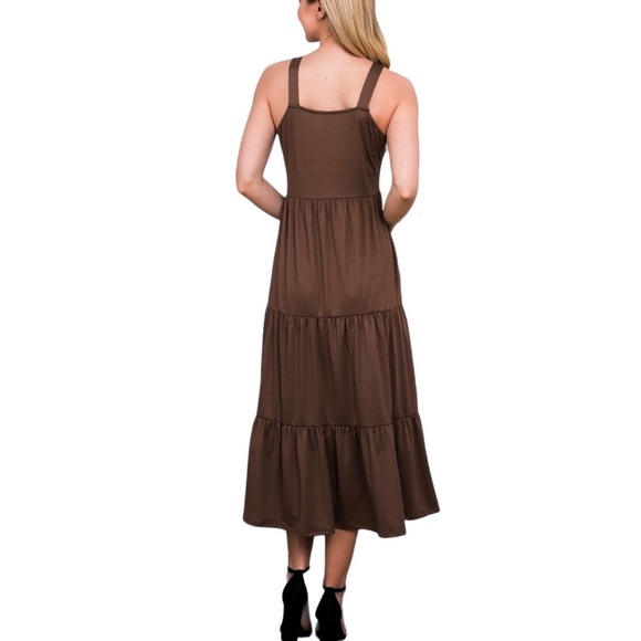You & Me Boutique Sleeveless Tiered Midi Dress w/Pockets Women’s S (4/6) Mocha - Picture 3 of 11